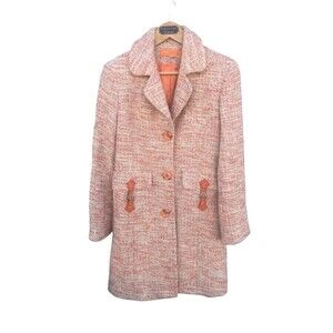 Cynthia by Cynthia Steffe Coral Tweed Mid Length Jacket Size MEDIUM Wool Blend